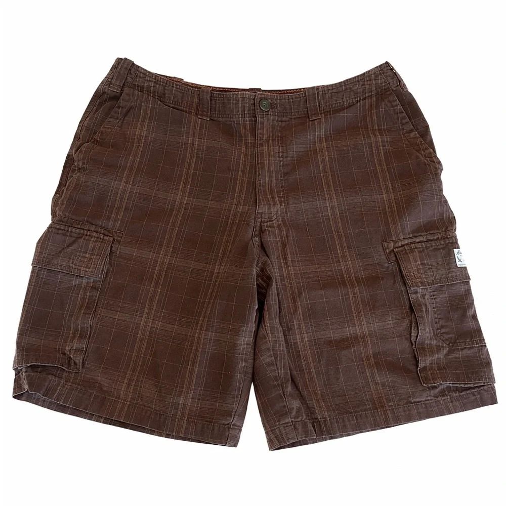 Eddie Bauer Cargo Shorts Men's Size 40 Brown Plaid Outdoor Utility Shorts